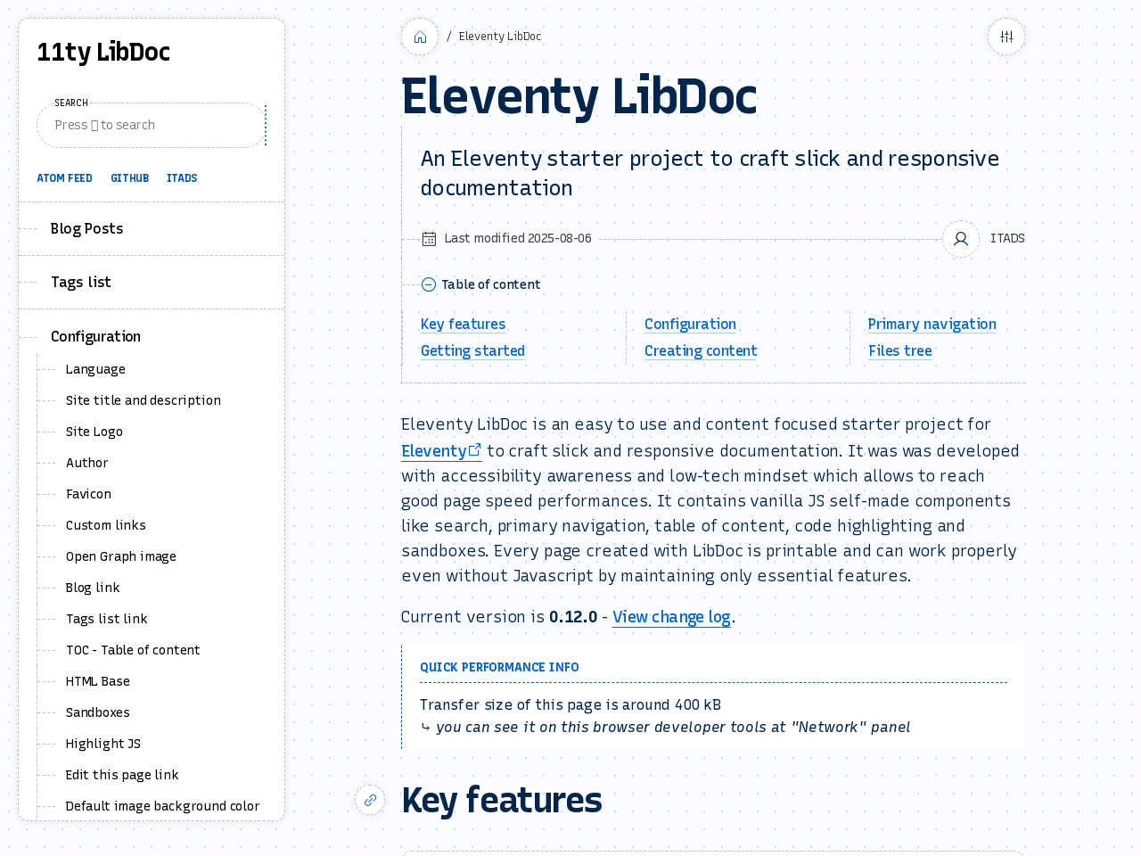 Eleventy LibDoc screenshot