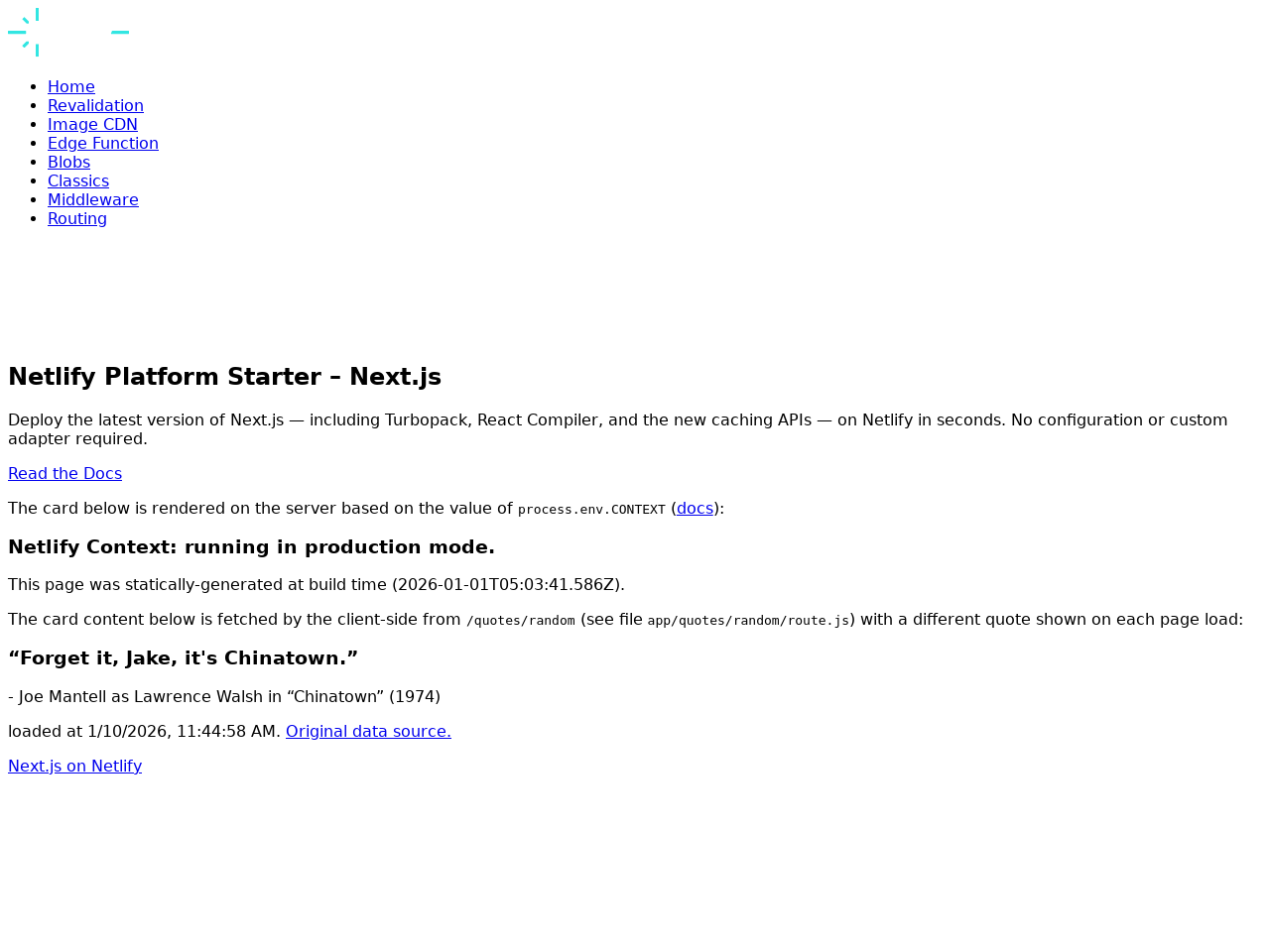 Next.js on Netlify Platform Starter screenshot