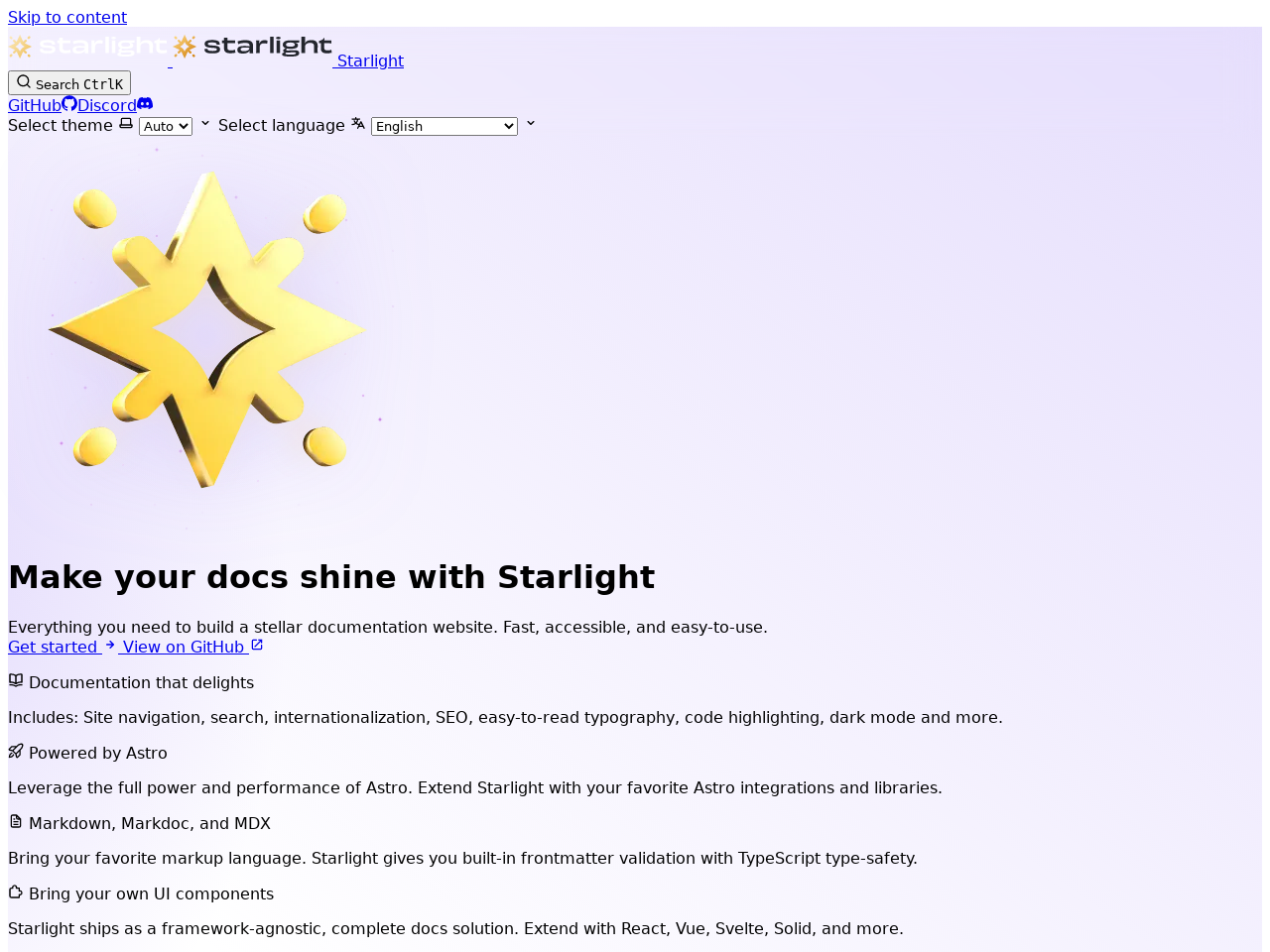 Starlight Docs screenshot